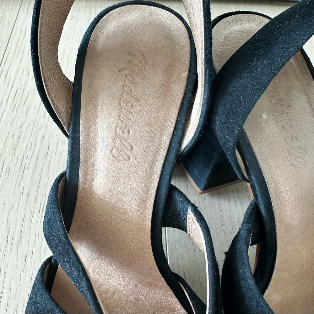 Madewell Black Suede Strappy Block Heel Sandals